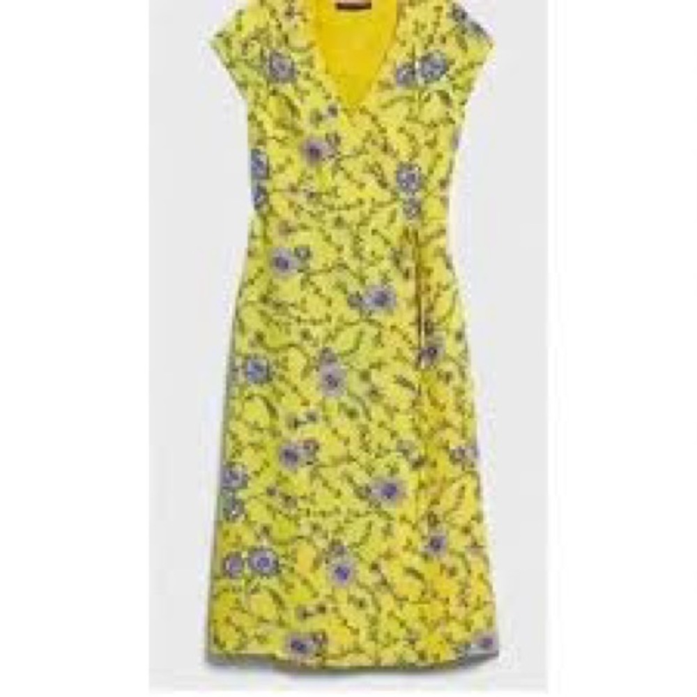 Banana Republic Floral Yellow Wrap Dress Size 0 - Picture 2 of 9
